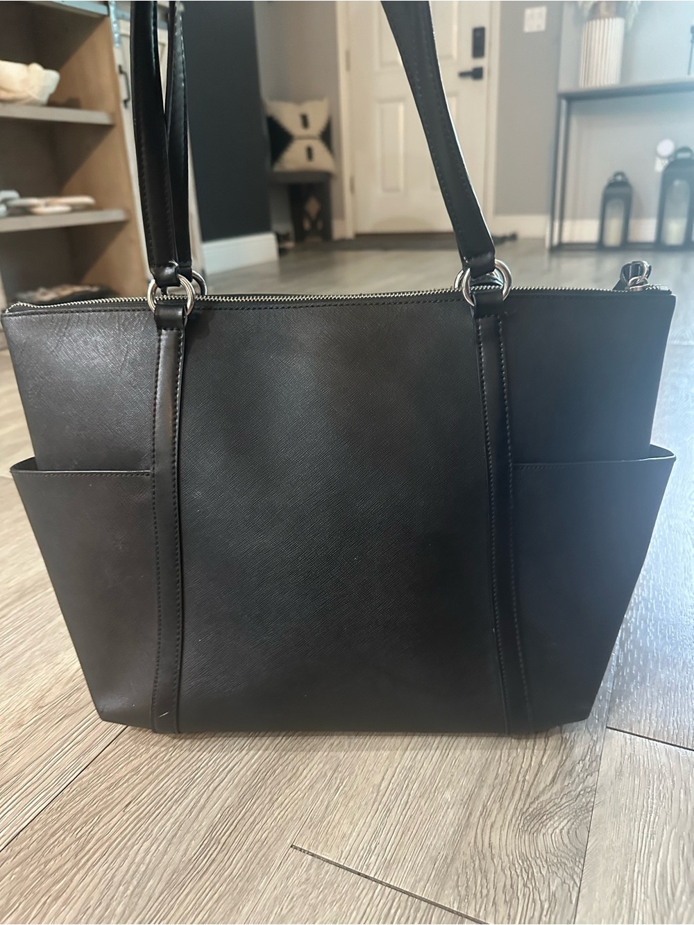Michael Kors Black Leather Sullivan Top Zip Tote Bag Purse - Picture 3 of 9